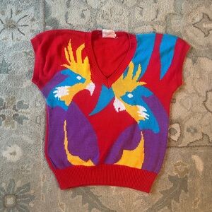 Colorful cotton  sweater vest with birds